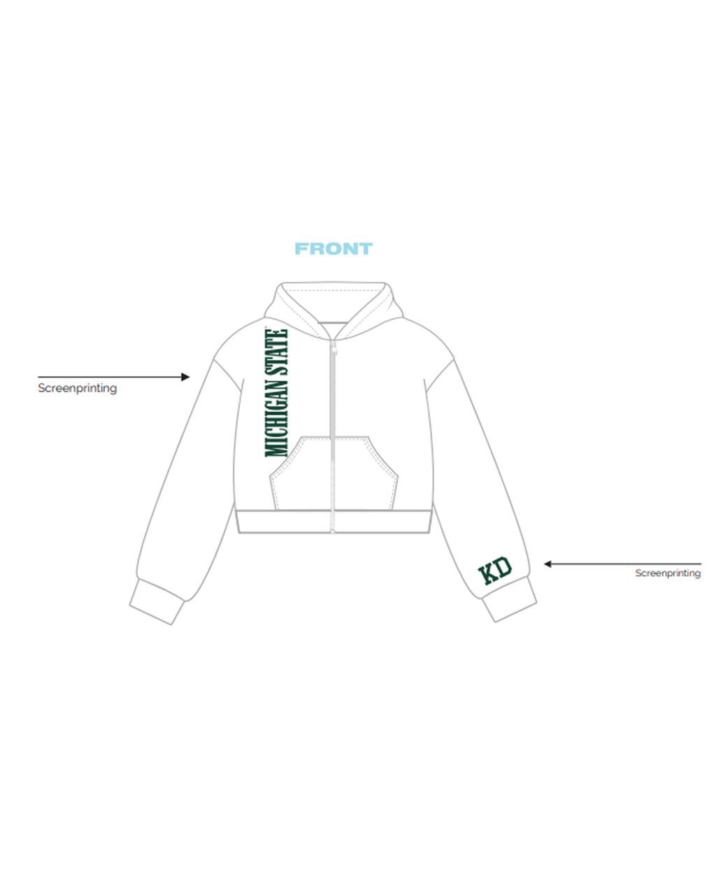 H3G-2227 - Michigan State University - Kappa Delta - Cropped Zip Up Hoodie