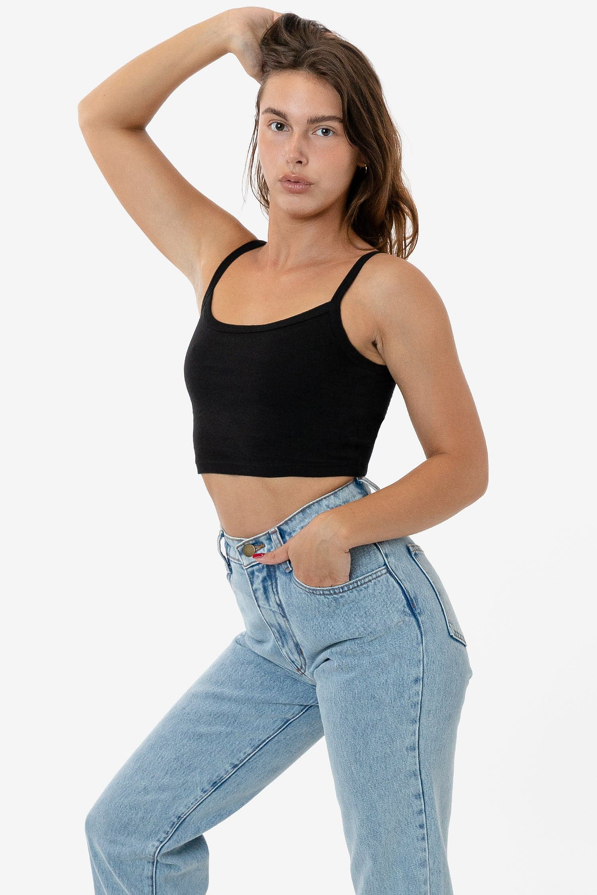 Los Angeles Apparel - Baby Rib Spaghetti Crop Tank - 43016