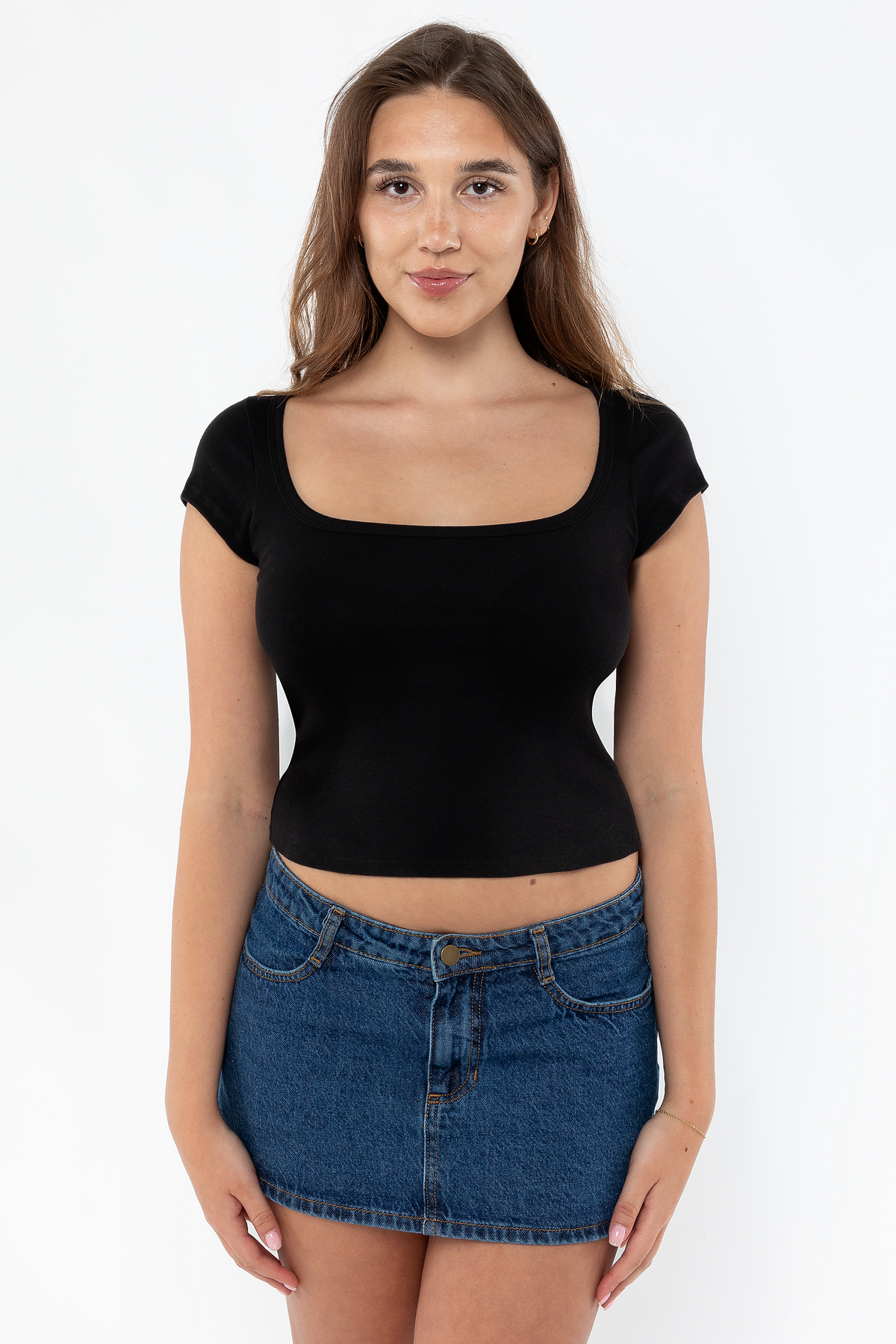 Los Angeles Apparel - Baby Rib Square Neck Cap Tee - 43023