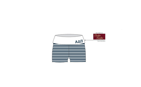 H3G-0772-Jacksonville University-alpha delta pi-FOLD OVER SHORTS WITH WHITE WAISTBAND