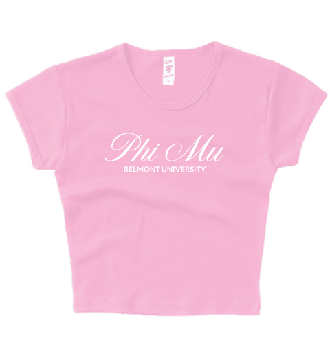 HG-0377 - Belmont University - Phi Mu Baby Pink Baby Tee