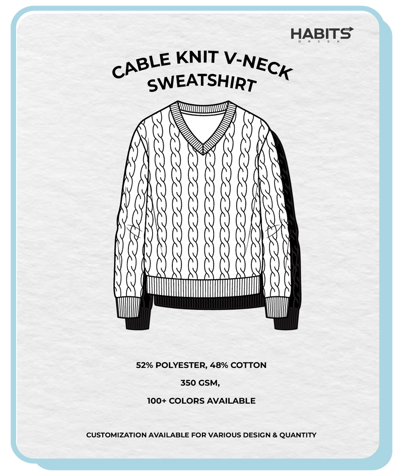 CABLE KNIT V-NECK SWEATSHIRT