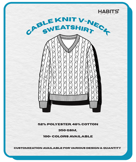 CABLE KNIT V-NECK SWEATSHIRT