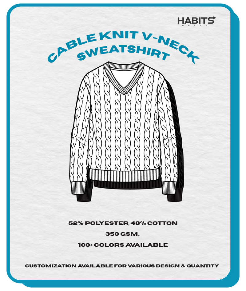 CABLE KNIT V-NECK SWEATSHIRT
