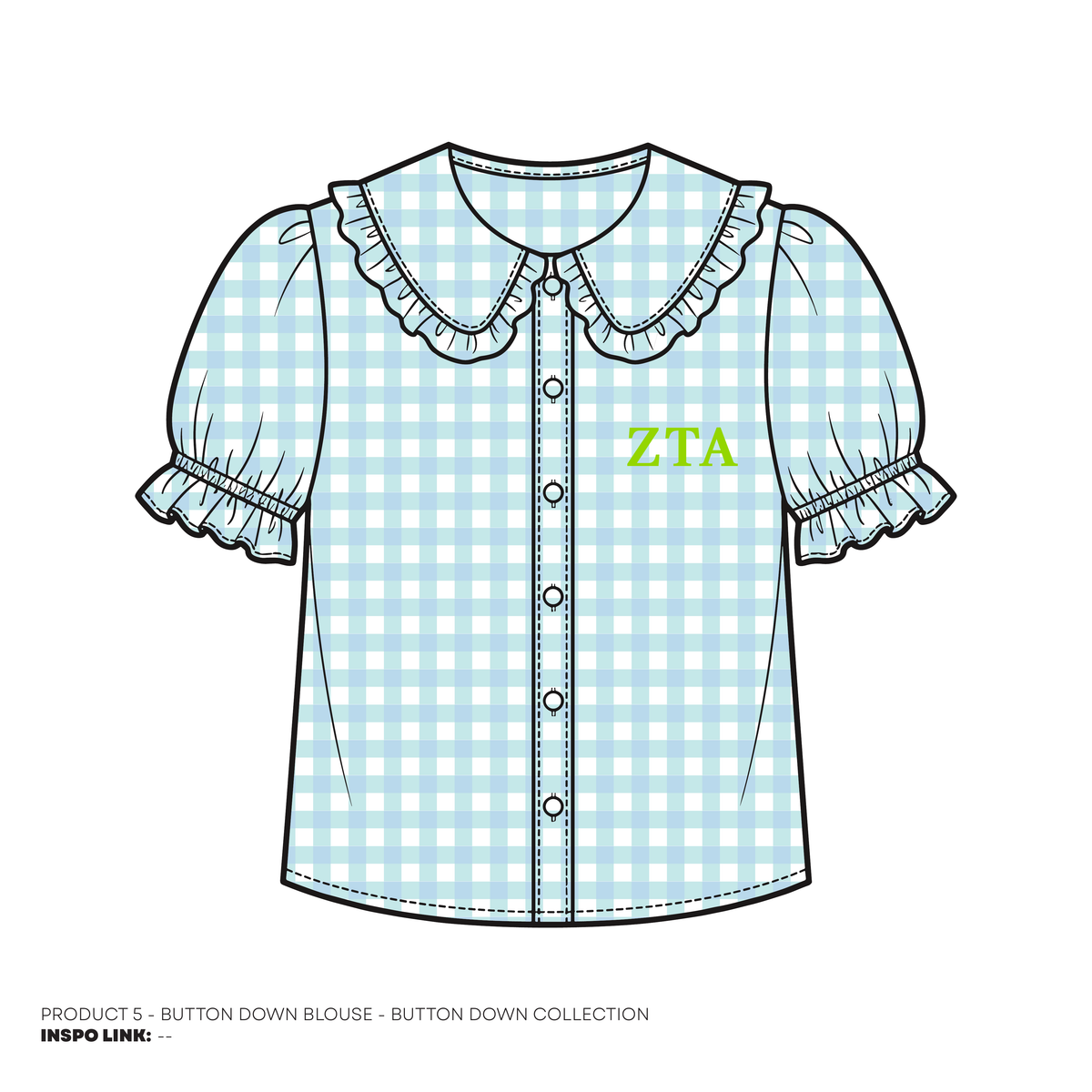 Button Downs - Blouse - Blue Gingham