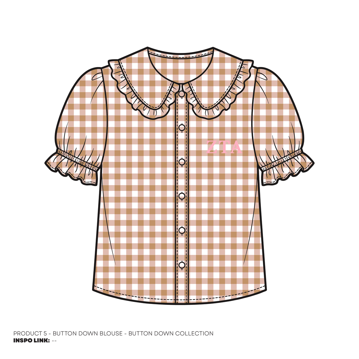 Button Downs - Blouse - Brown Gingham