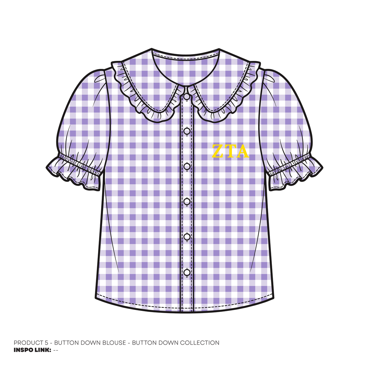 Button Downs - Blouse - Lavender Gingham