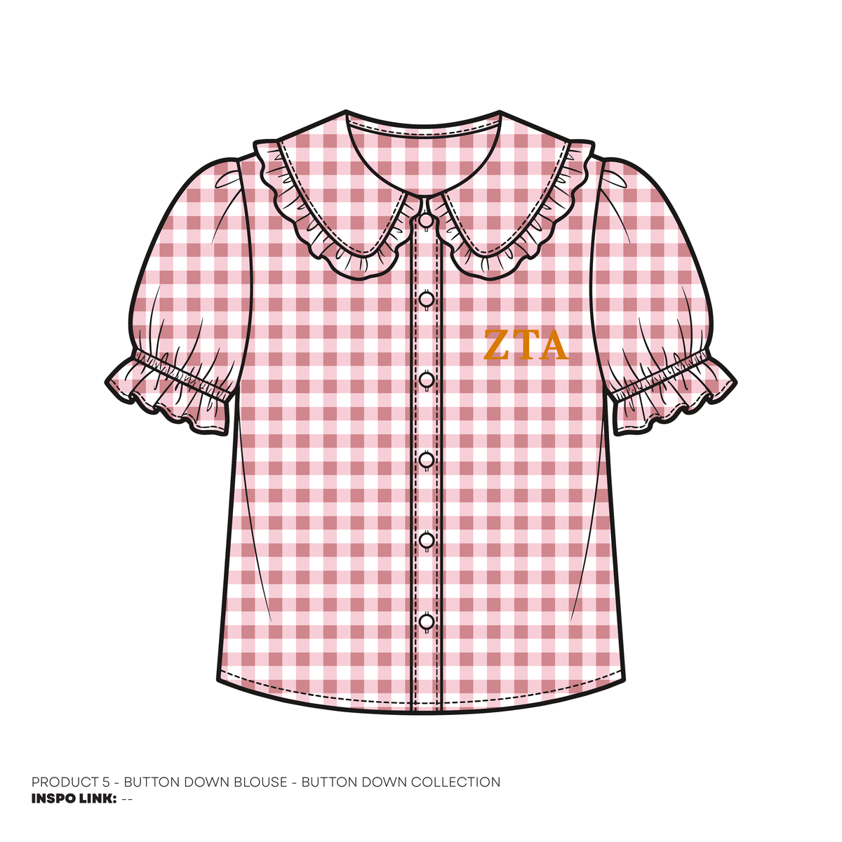 Button Downs - Blouse - Orange Gingham