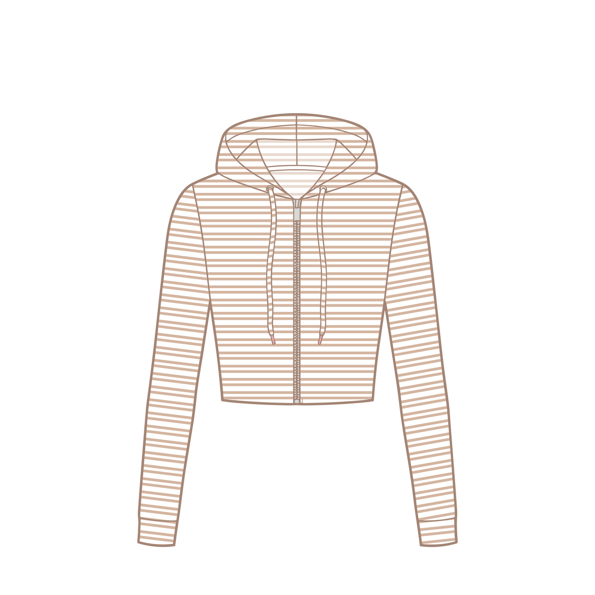 Ribbed Crop Hoodie - Light Brown and White