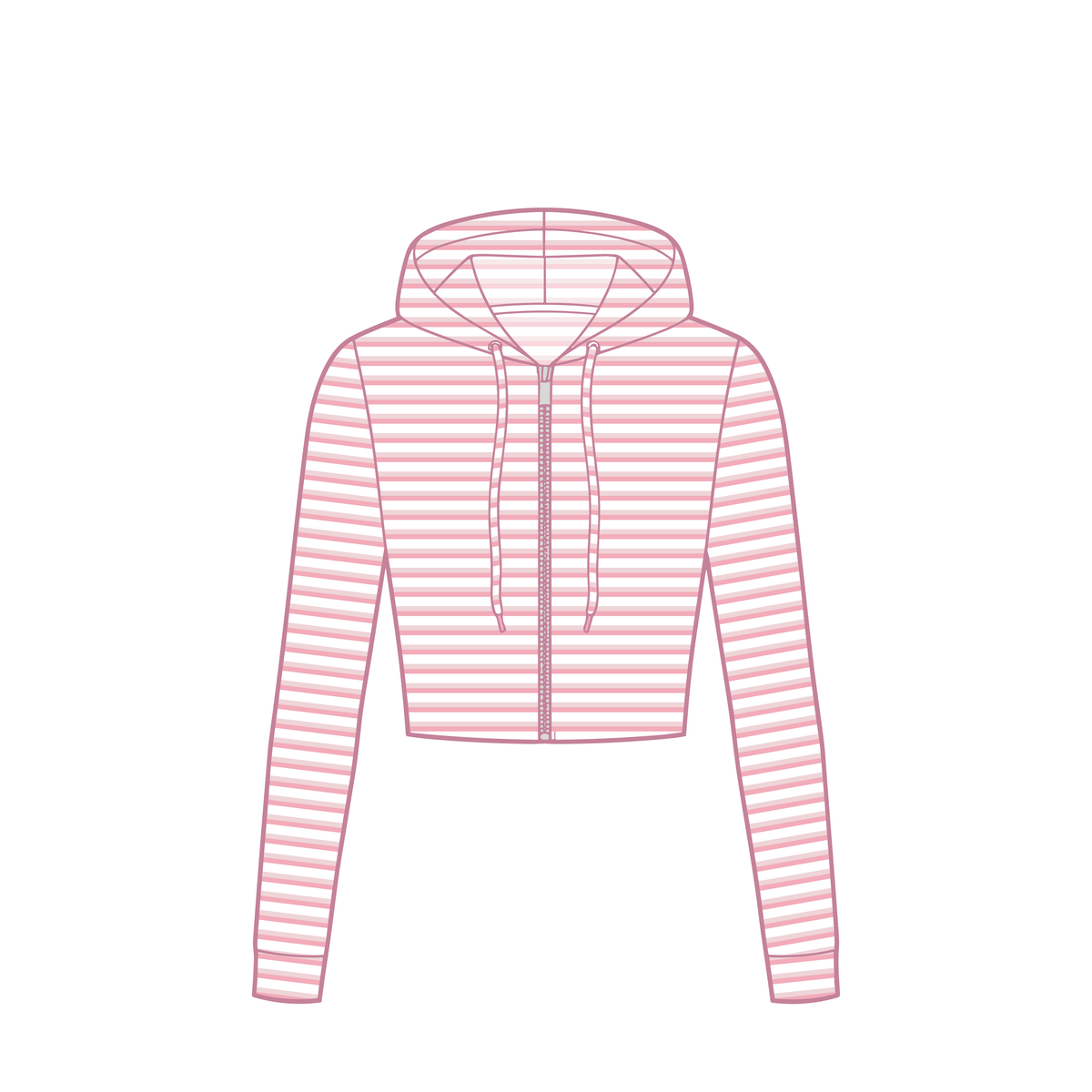 Ribbed Crop Hoodie - Pink and White