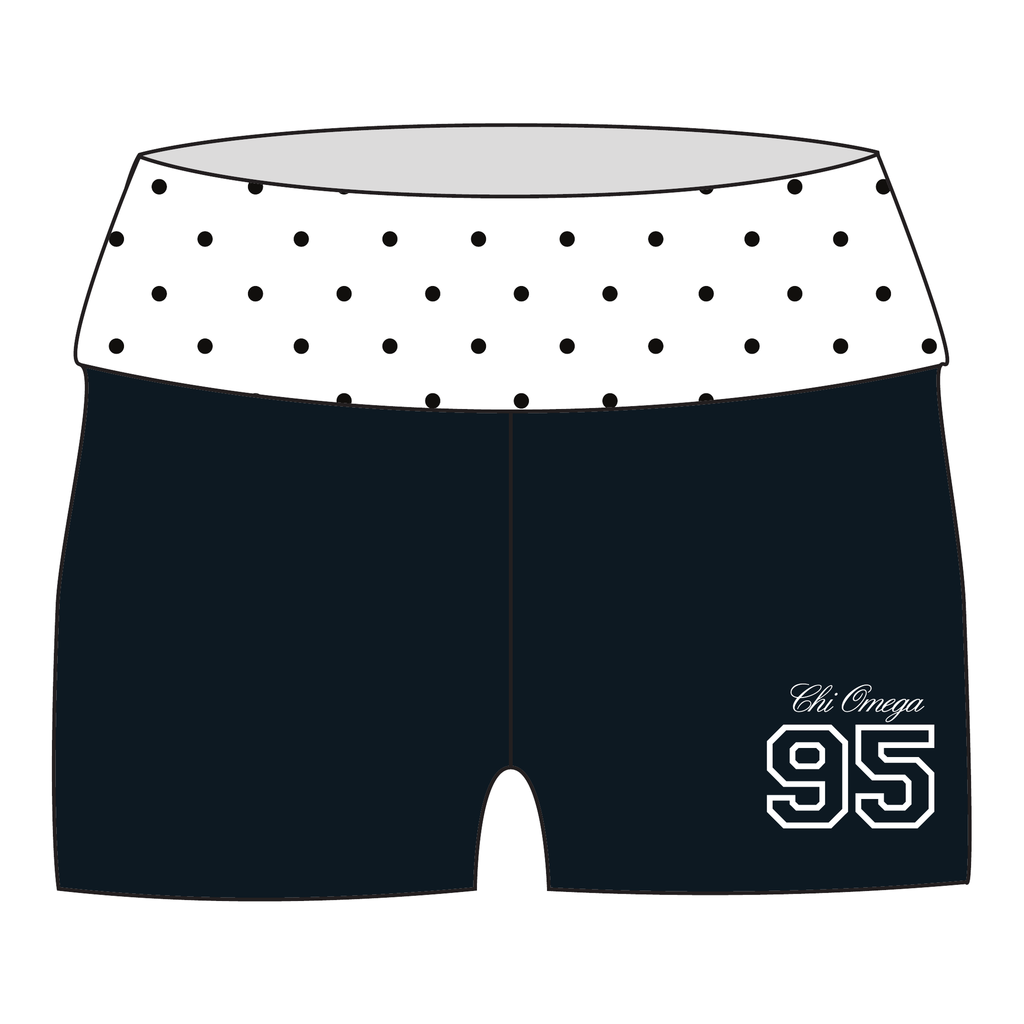 Chi Omega Fold Over Shorts — Polka Dot