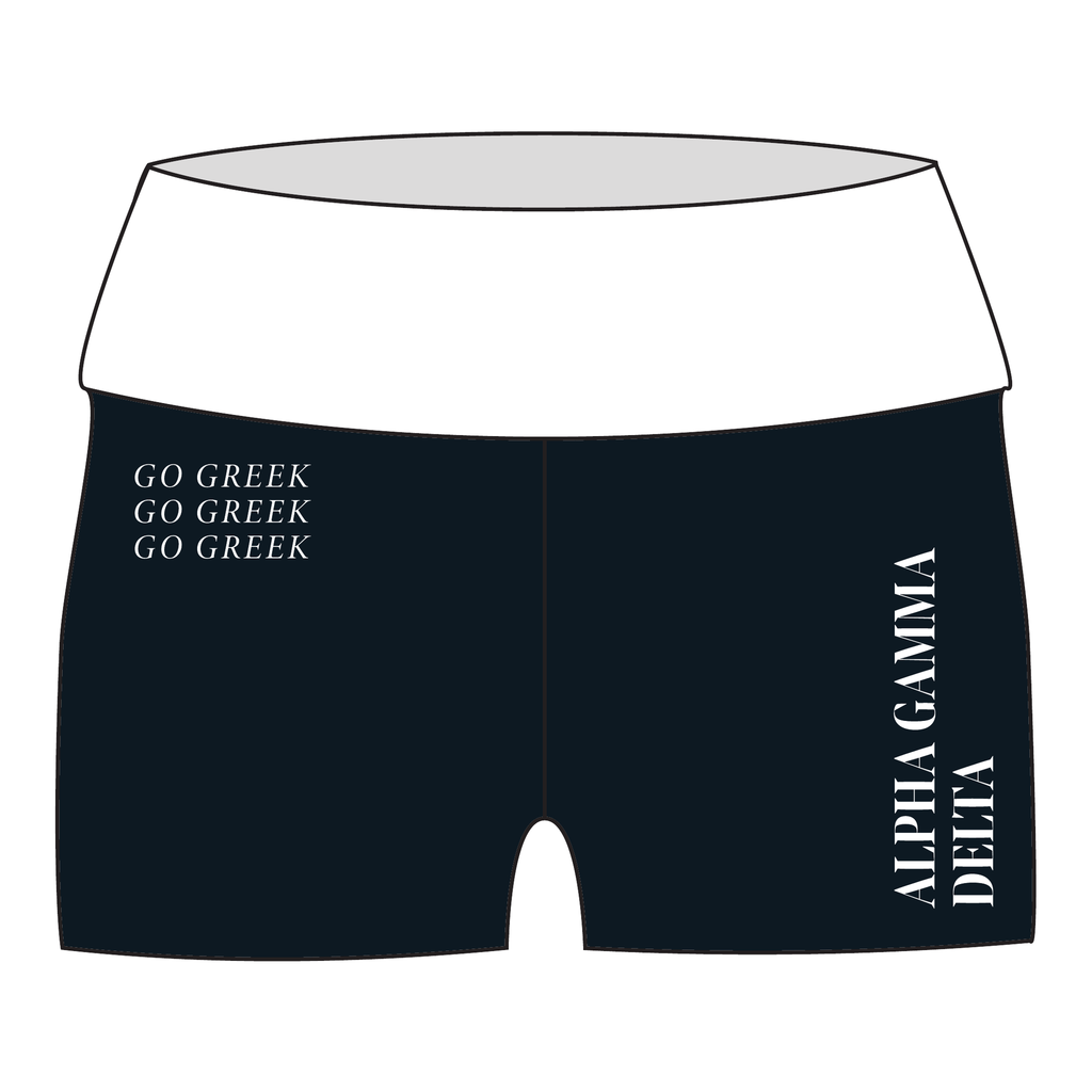 Alpha Gamma Delta Fold Over Shorts — Black & White