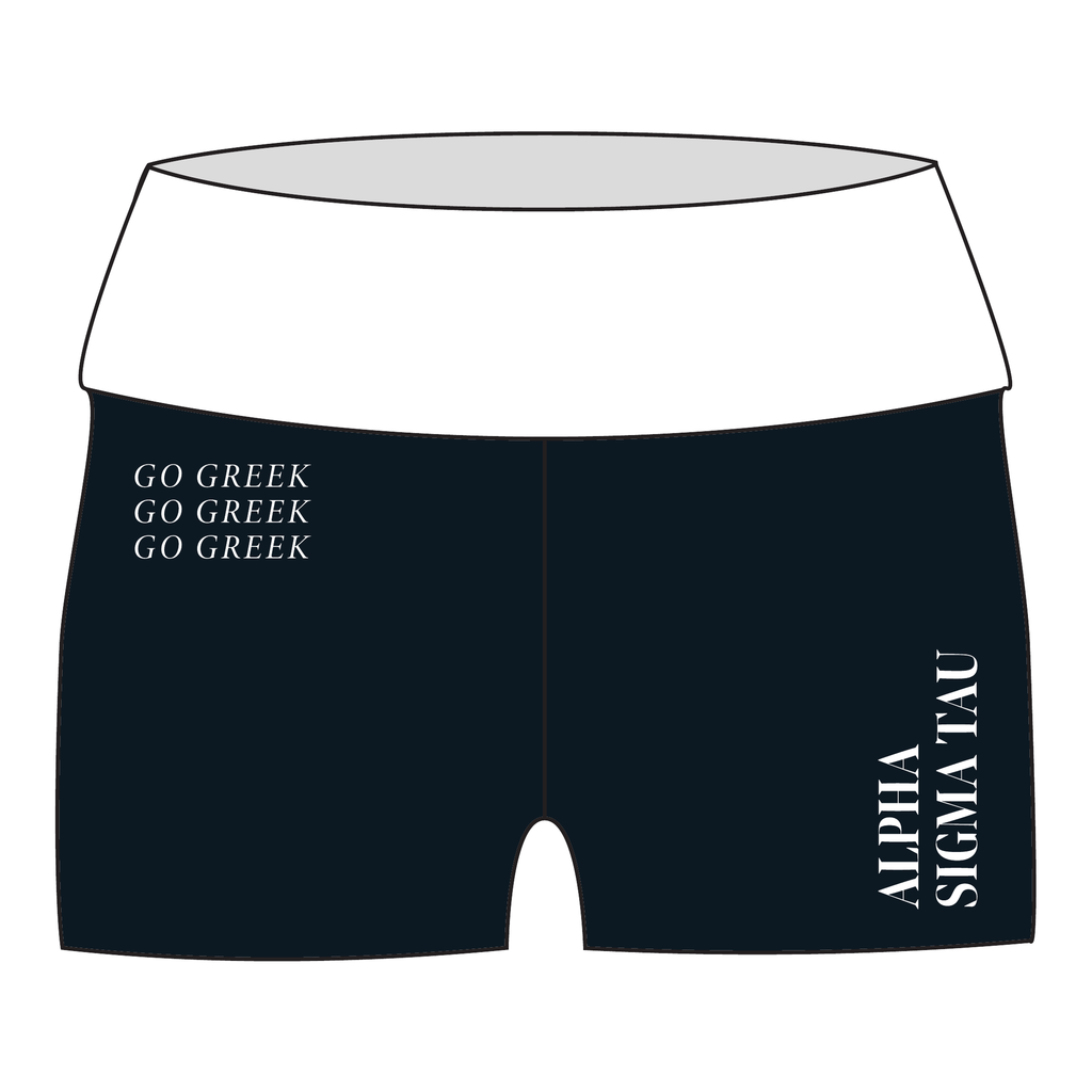 Alpha Sigma Tau Fold Over Shorts — Black & White