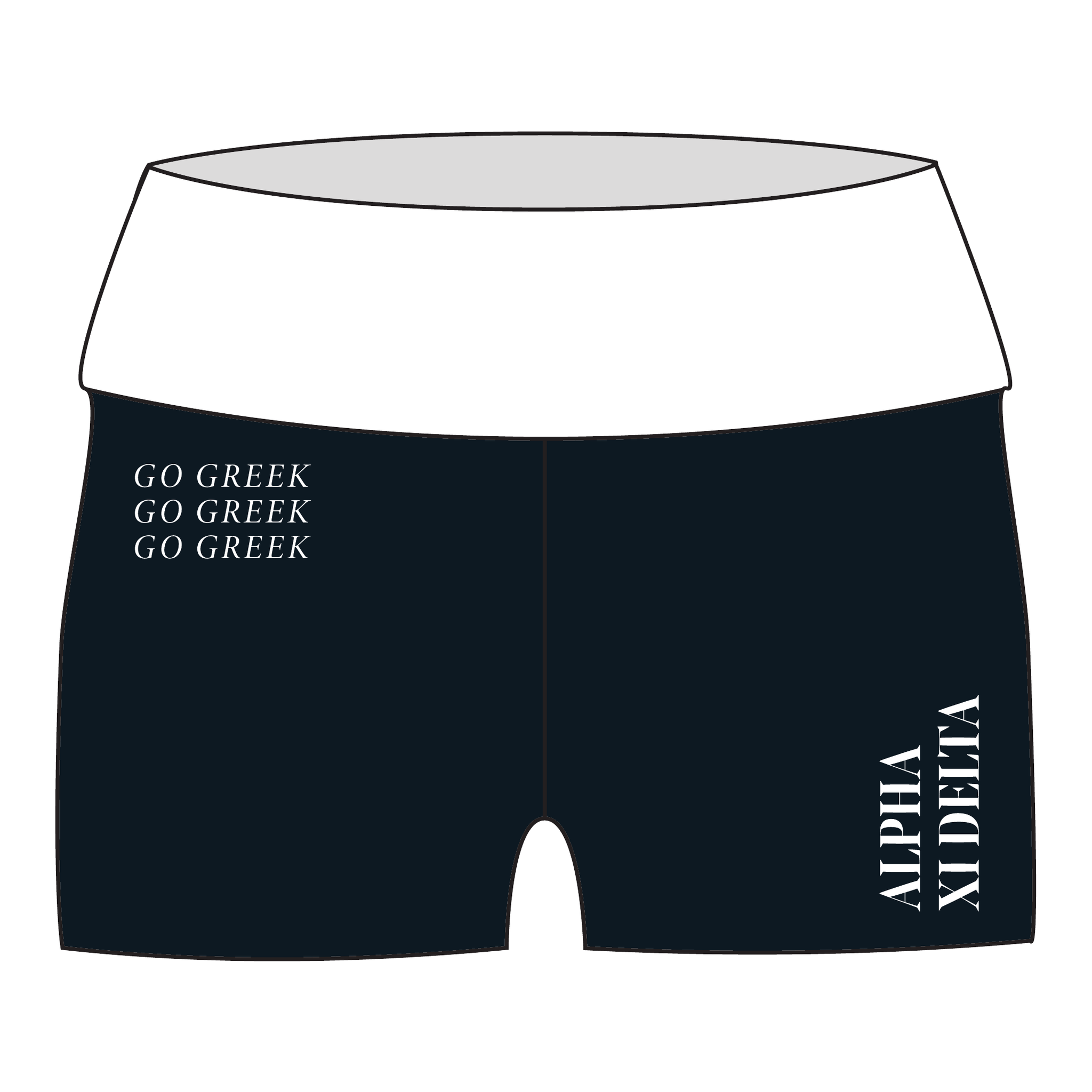 Alpha Xi Delta Fold Over Shorts — Black & White