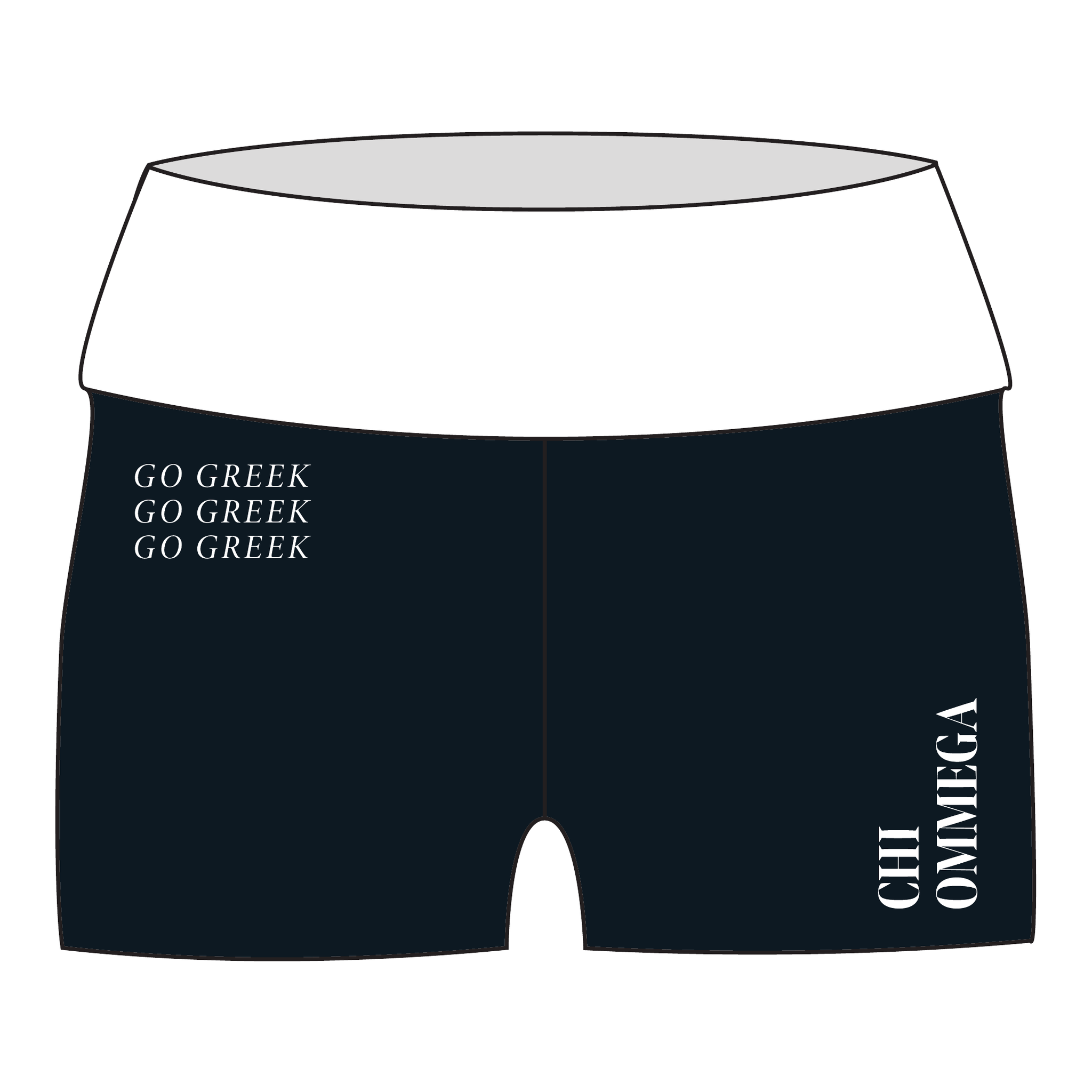 Chi Omega Fold Over Shorts — Black & White