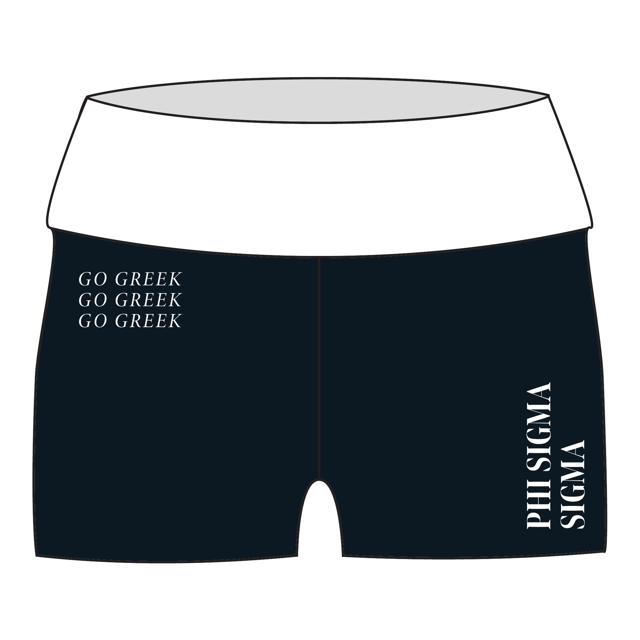 Phi Sigma Sigma Fold Over Shorts — Black & White