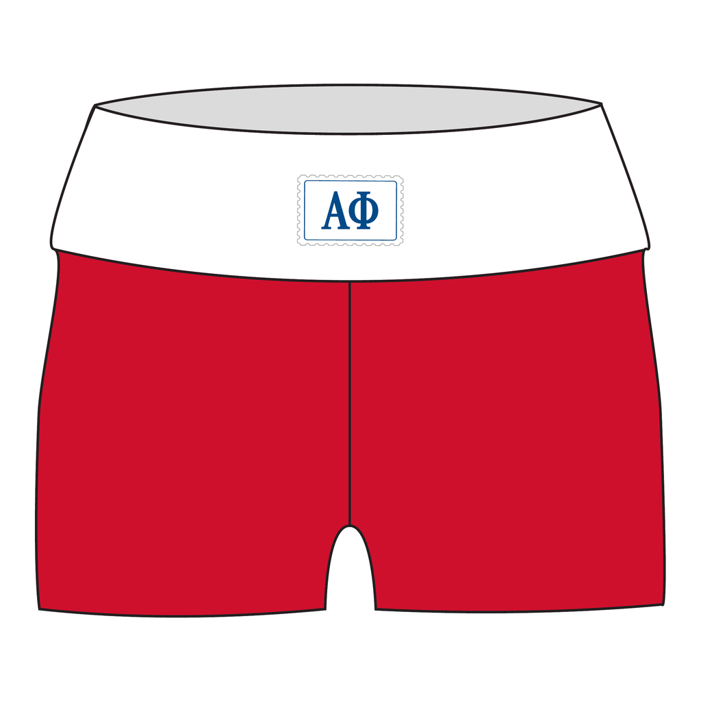 Alpha Phi Fold Over Shorts — White & Red