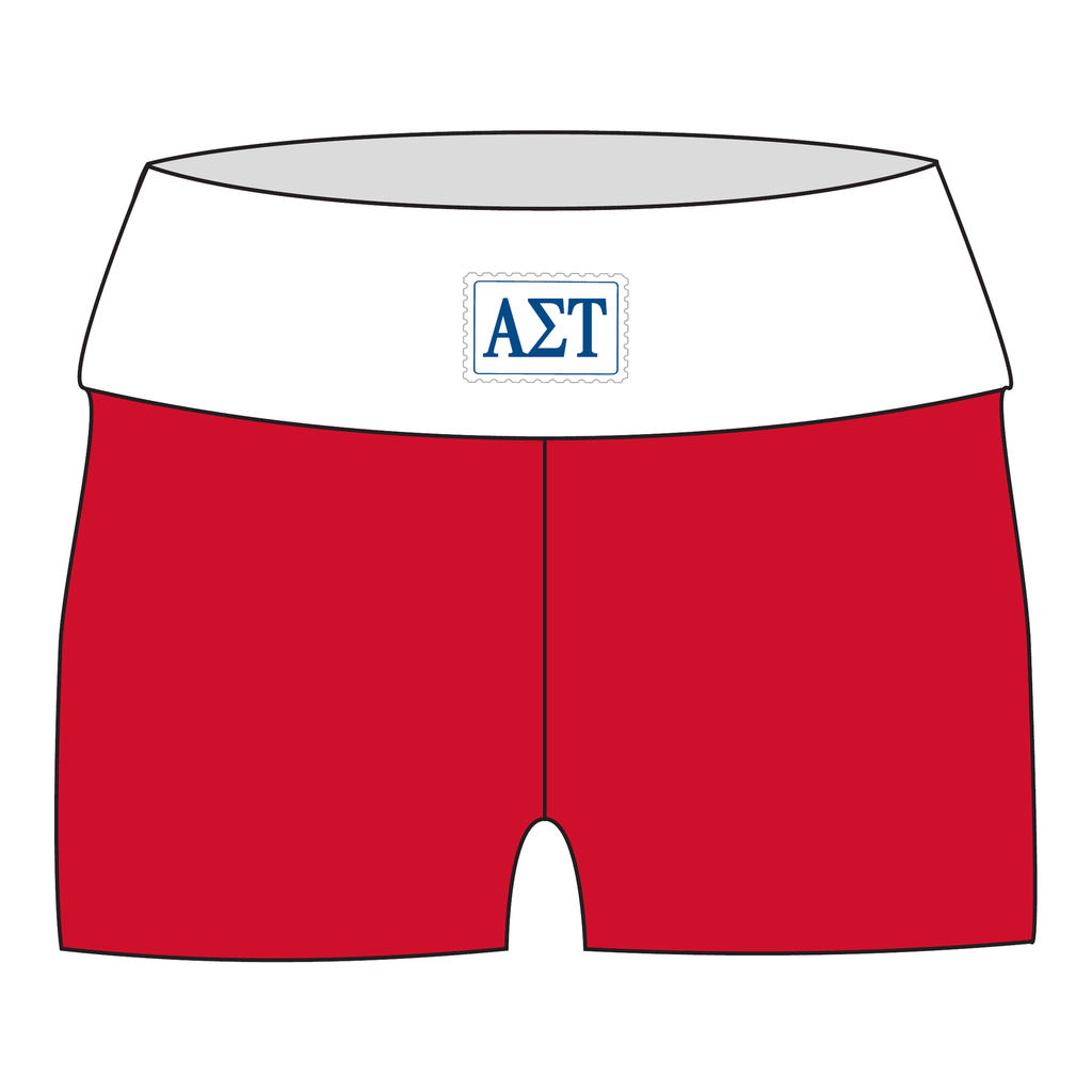 Alpha Sigma Tau Fold Over Shorts — White & Red