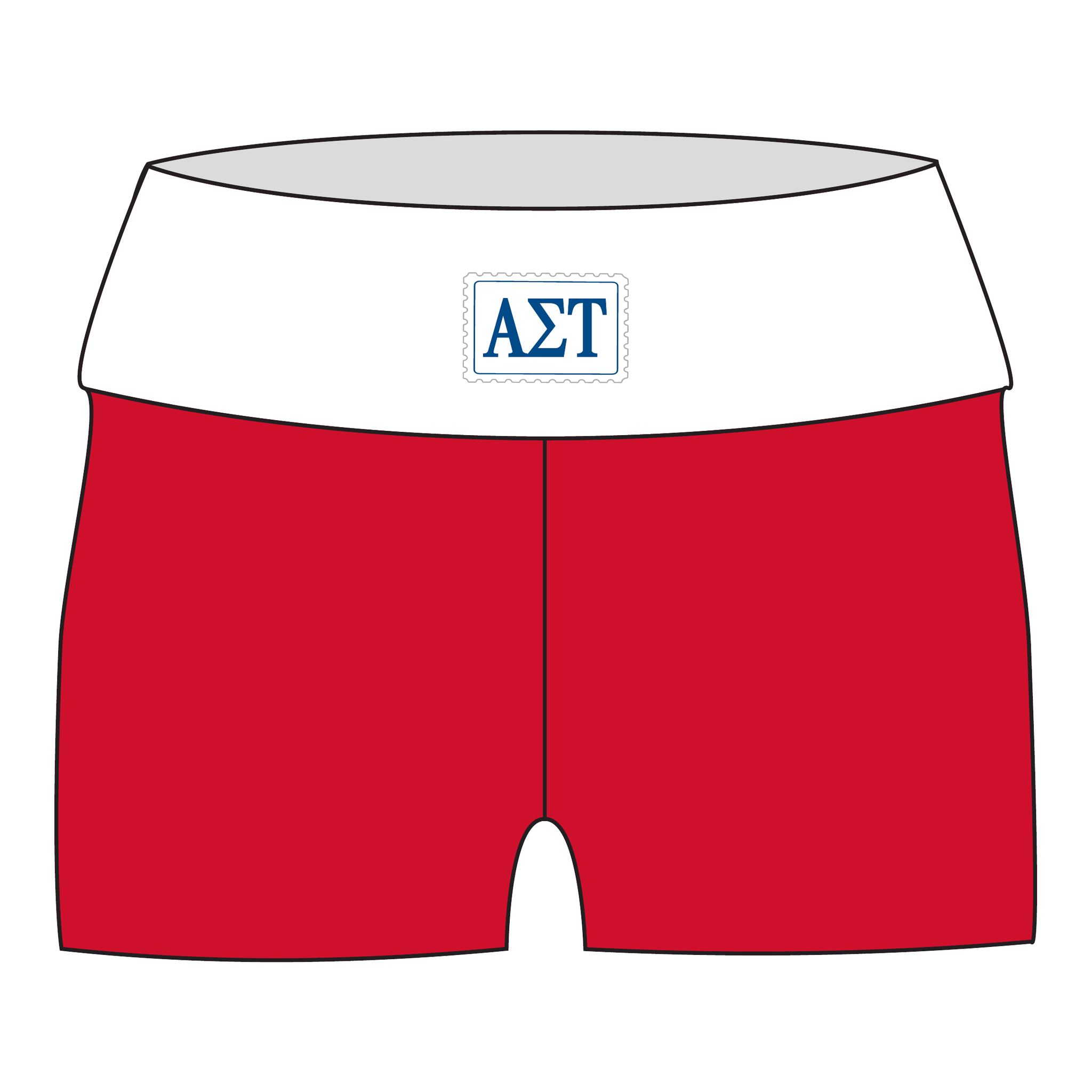 Alpha Sigma Tau Fold Over Shorts — White & Red