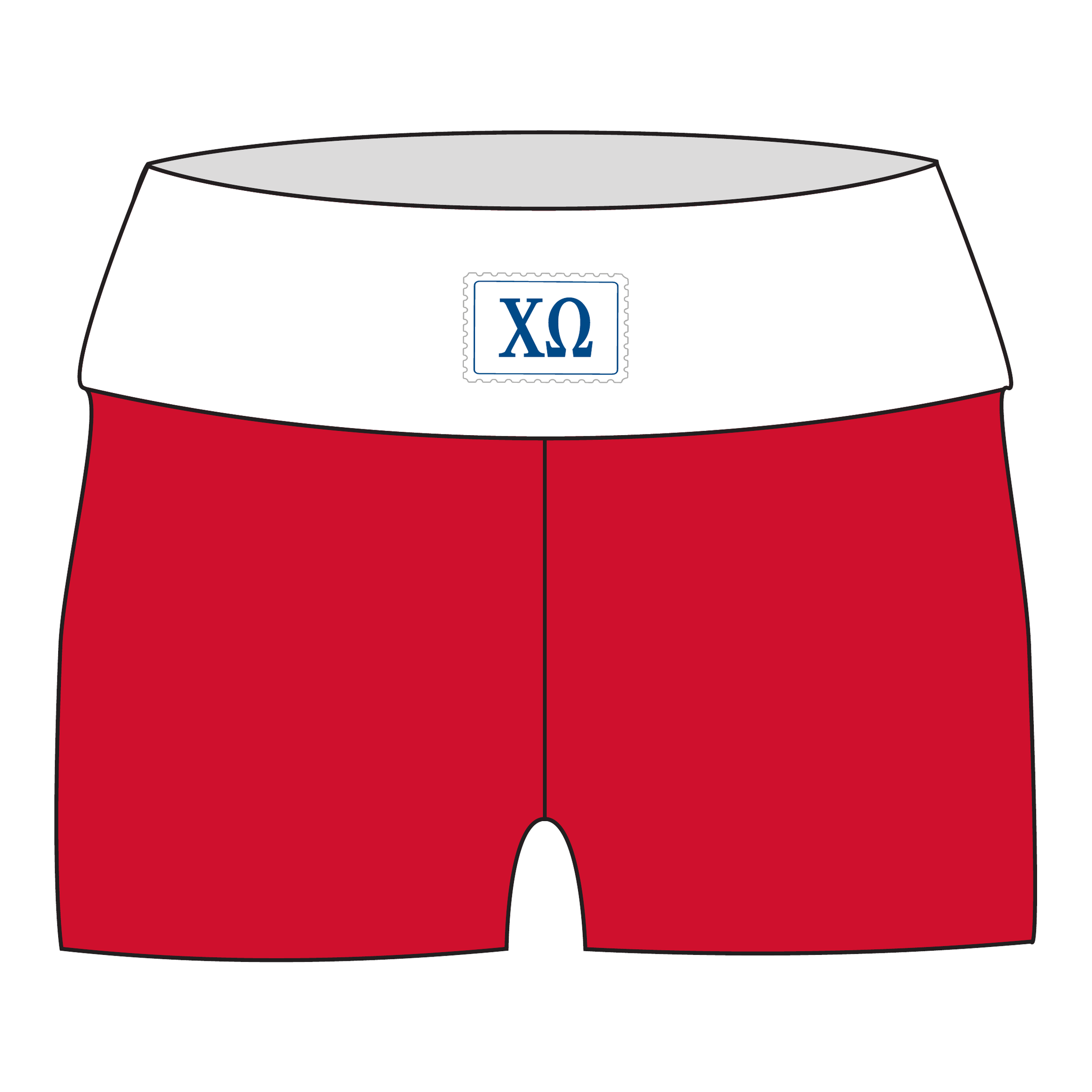 Chi Omega Fold Over Shorts — White & Red