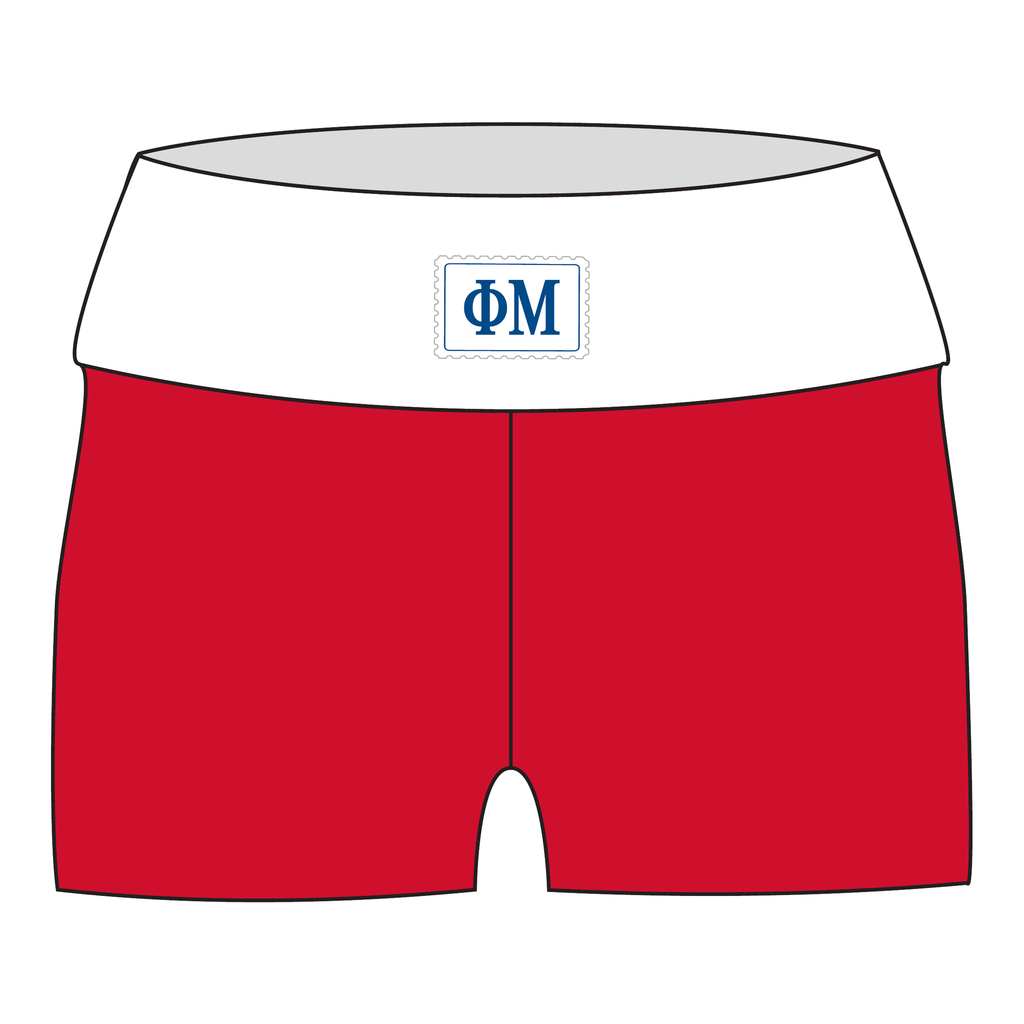 Phi Mu Fold Over Shorts — White & Red