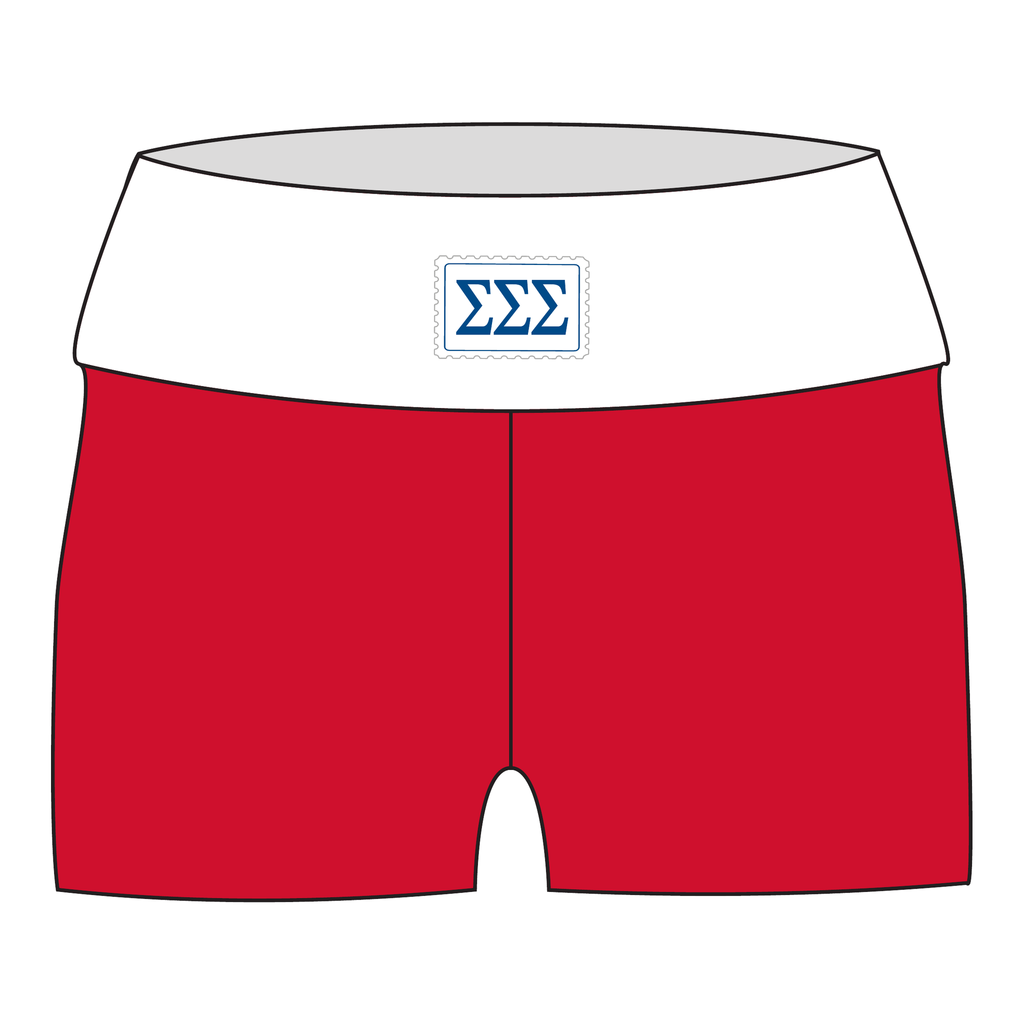 Sigma Sigma Sigma Fold Over Shorts — White & Red