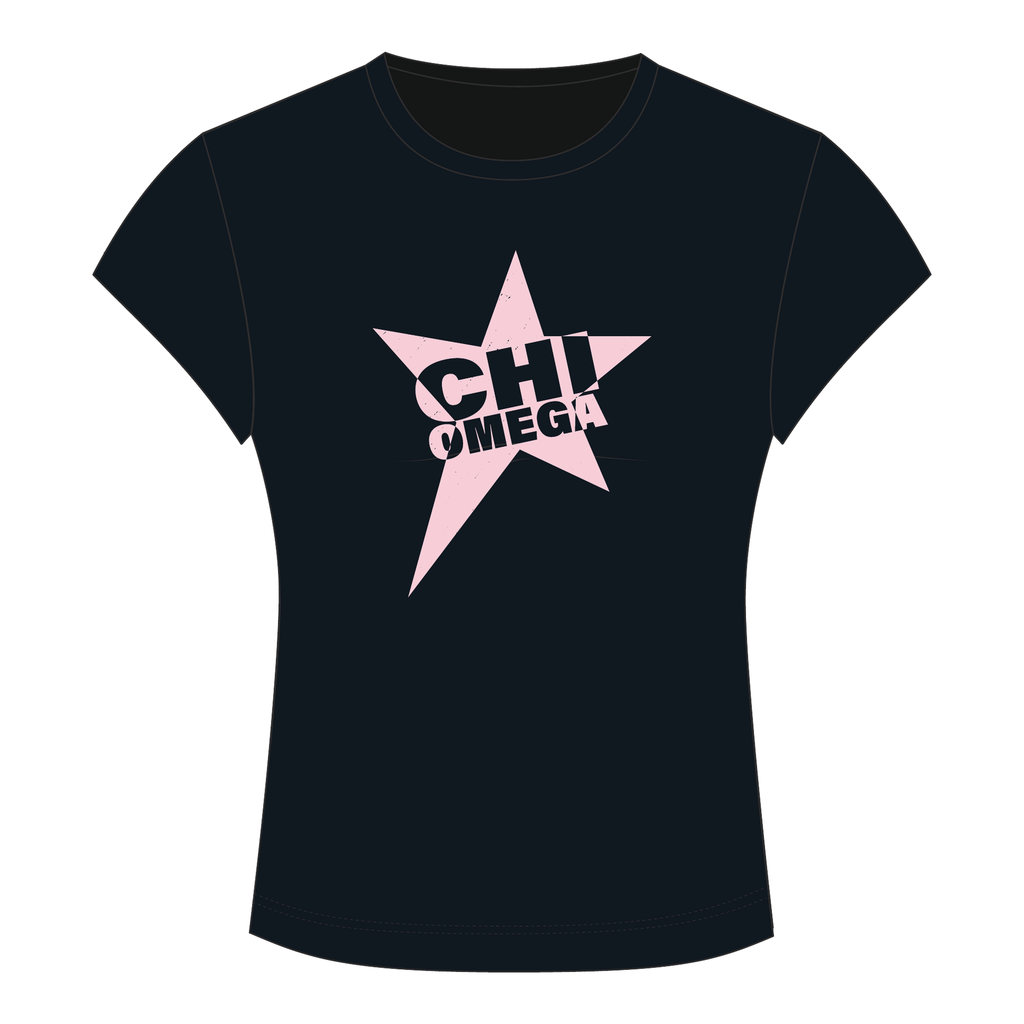 Chi Omega Baby Tee — Black
