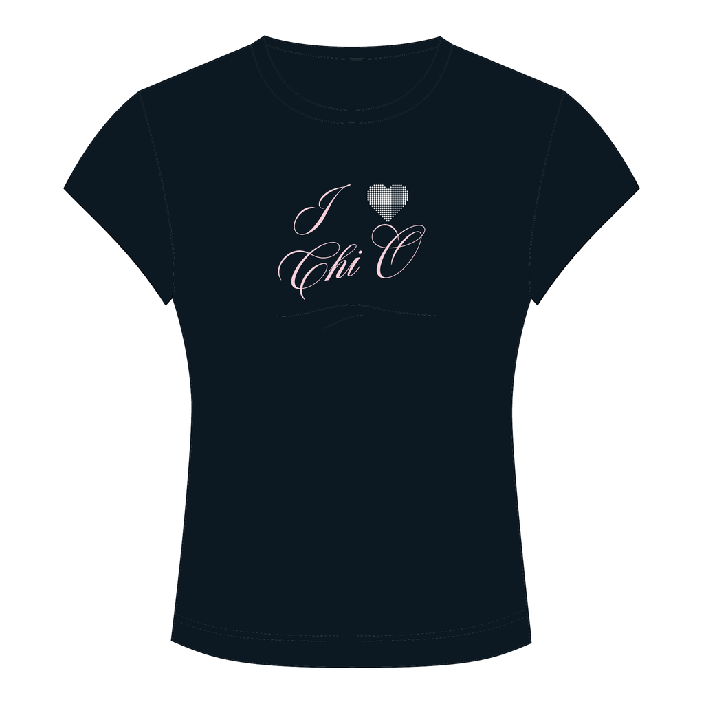 Chi Omega Baby Tee — Black