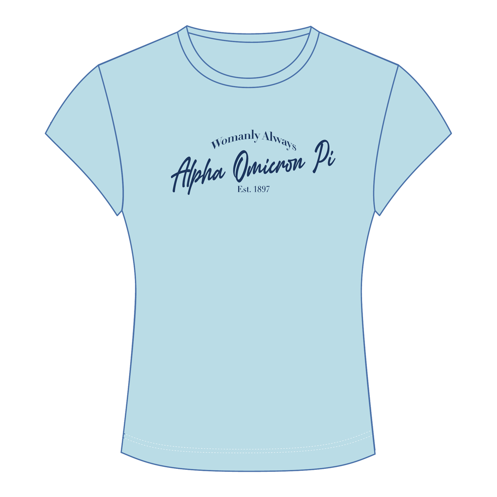 Alpha Omicron Pi Baby Tee — Blue