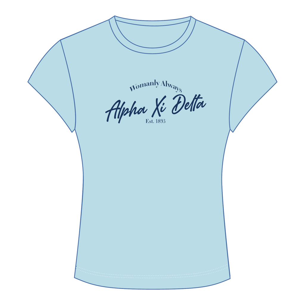 Alpha Xi Delta Baby Tee — Blue