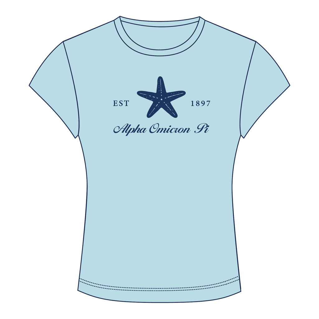 Alpha Omicron Pi Baby Tee — Blue