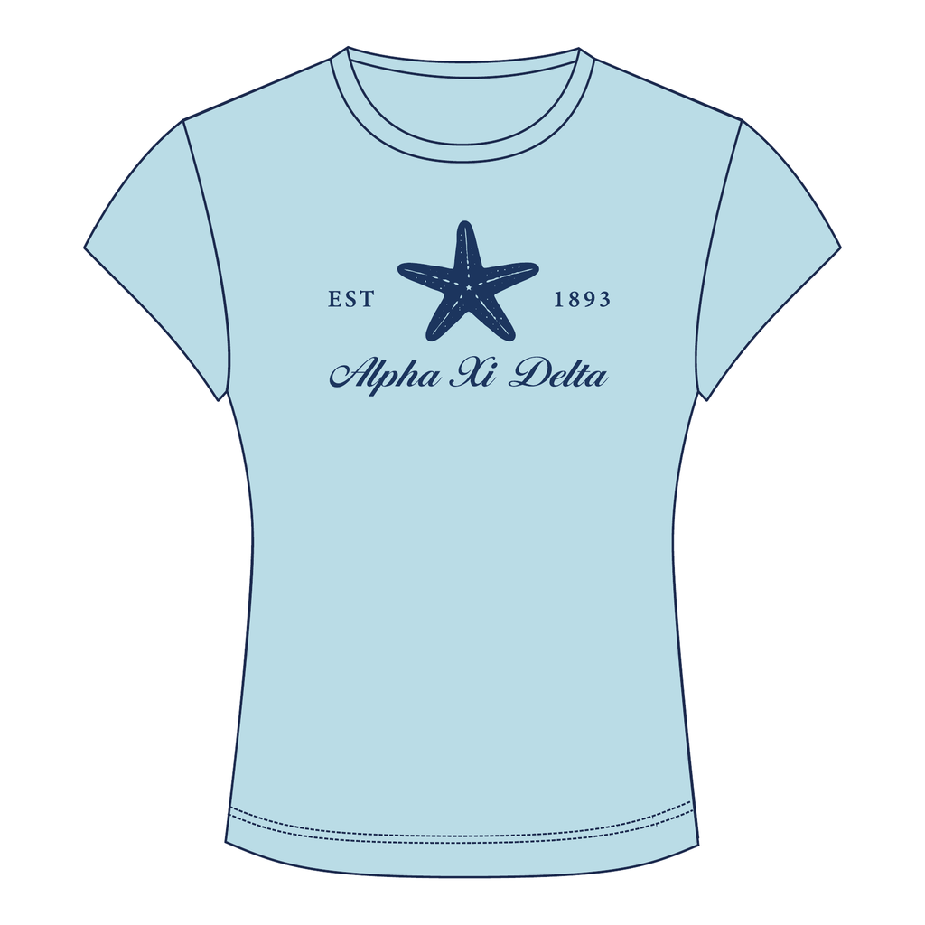 Alpha Xi Delta Baby Tee — Blue