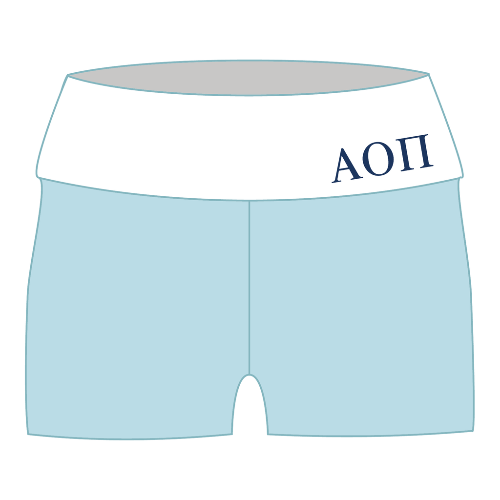 Alpha Omicron Pi Fold Over Shorts — Blue