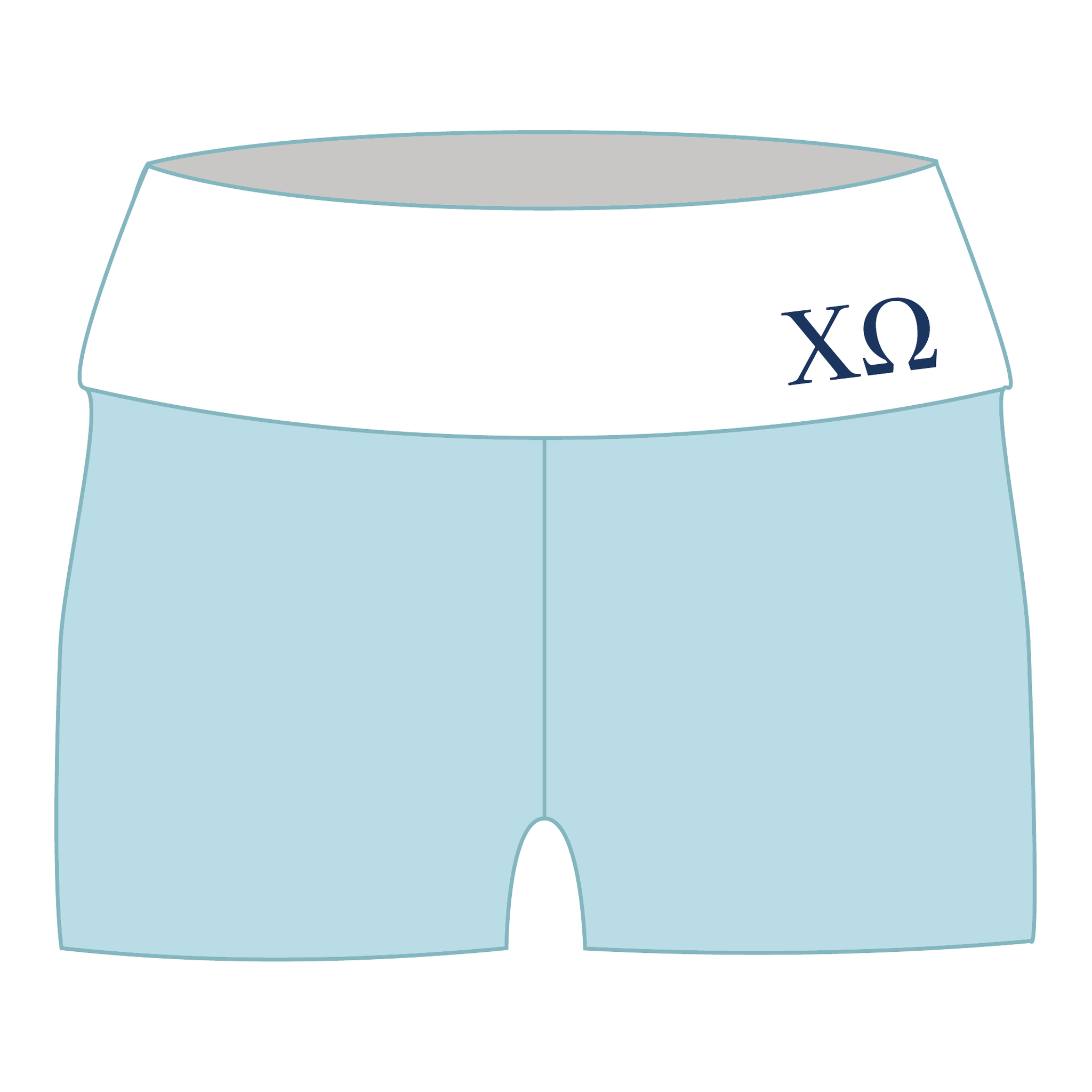 Chi Omega Fold Over Shorts — Blue